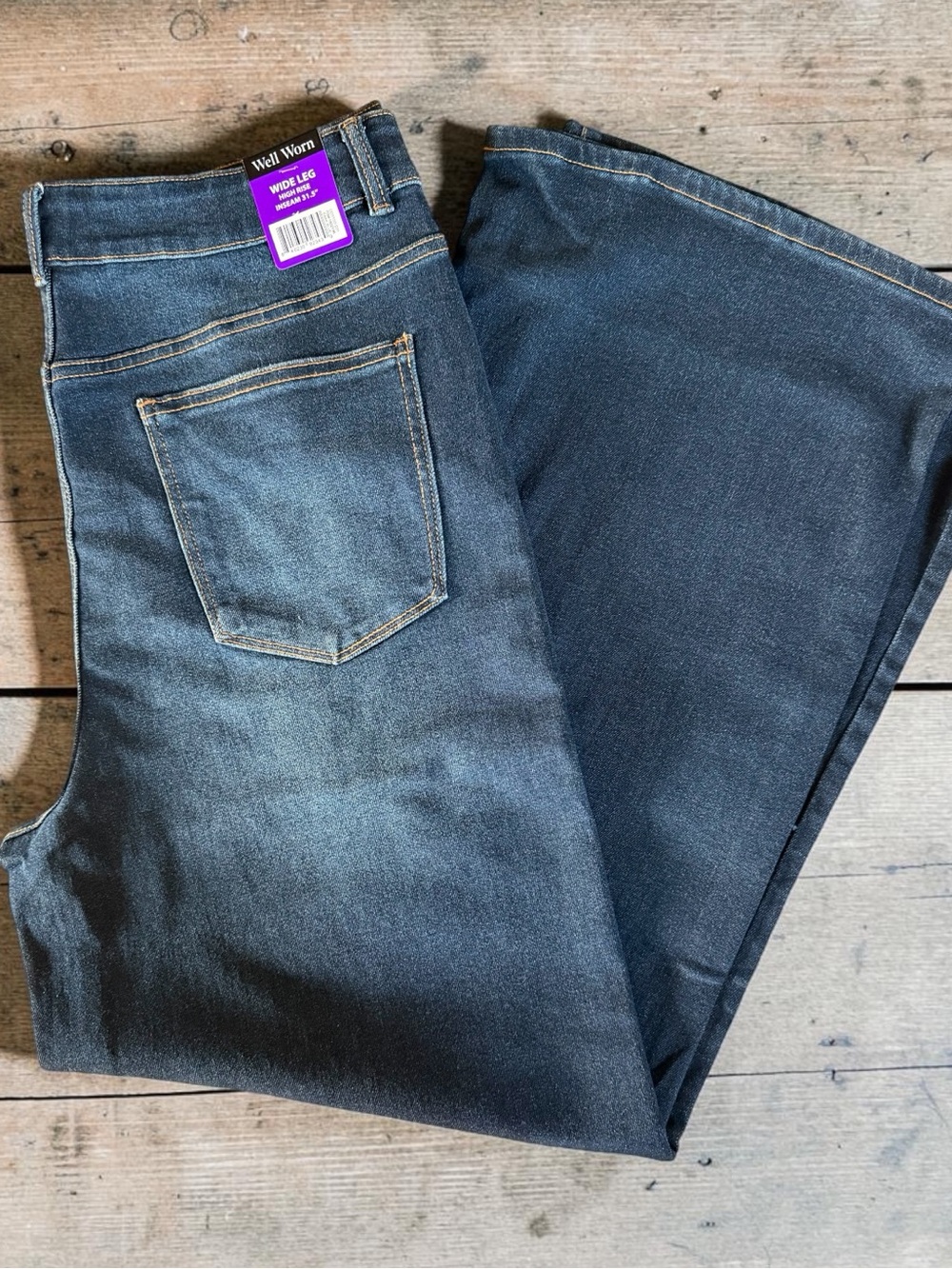 Well Worn Women’s High Rise Wide Leg Jeans - Dark Blue Size 14 Length 31.5 in